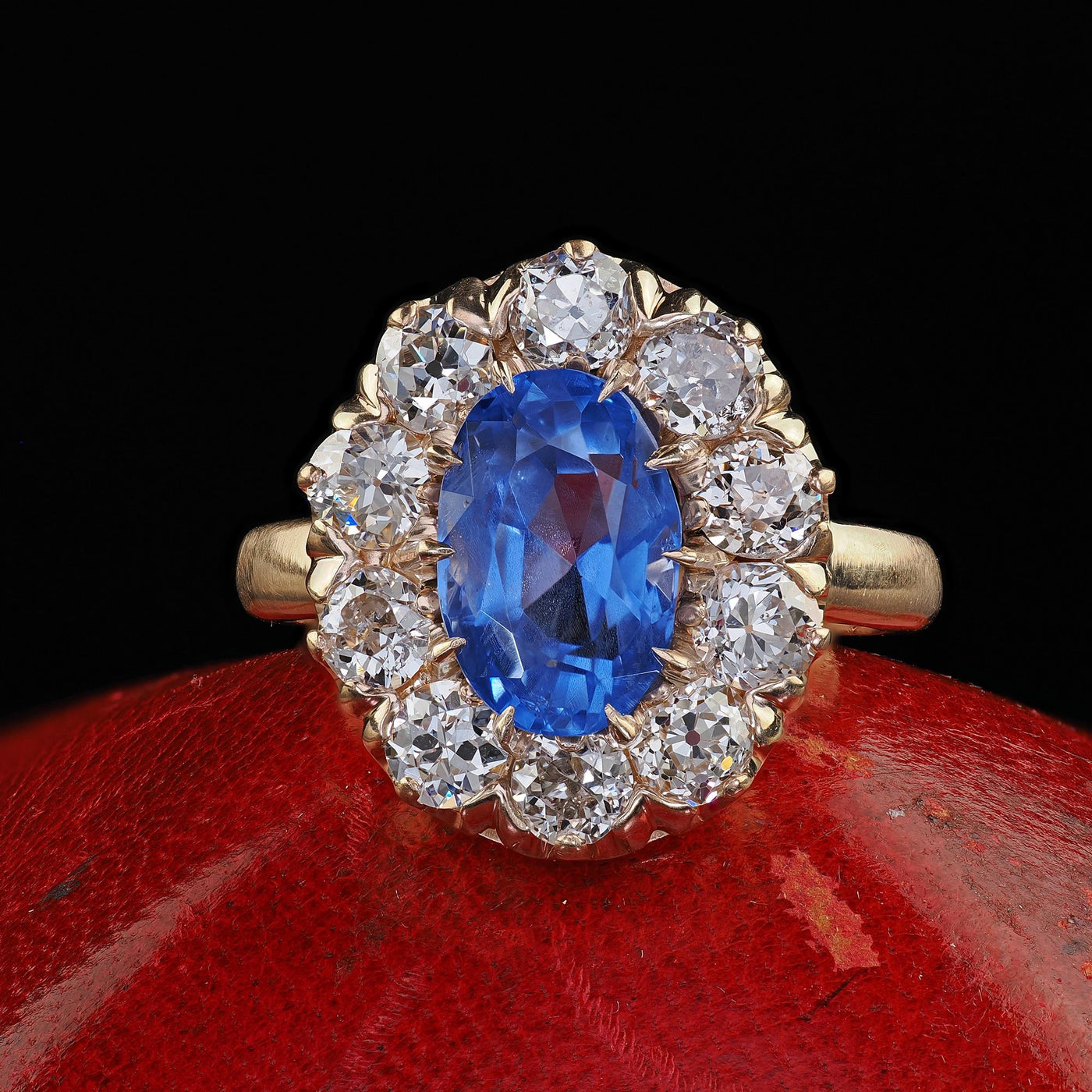 Antique Victorian 14K Yellow Gold Old Cut Diamond Sapphire Engagement Ring - GIA