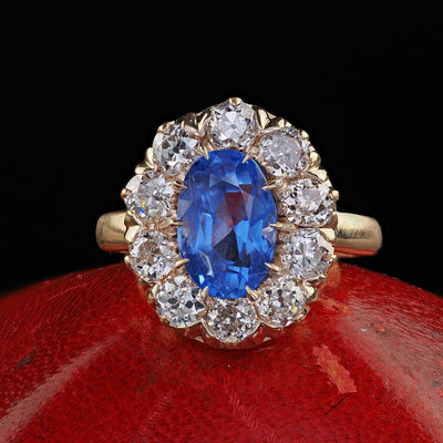 Antique Victorian 14K Yellow Gold Old Cut Diamond Sapphire Engagement Ring - GIA