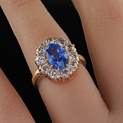 Antique Victorian 14K Yellow Gold Old Cut Diamond Sapphire Engagement Ring - GIA