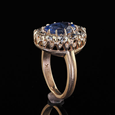 Antique Victorian 14K Yellow Gold Old Cut Diamond Sapphire Engagement Ring - GIA