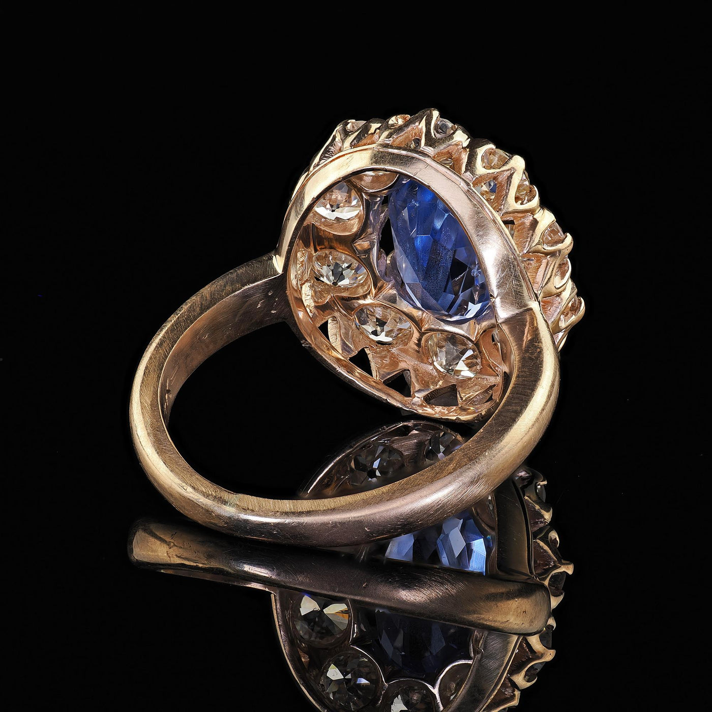 Antique Victorian 14K Yellow Gold Old Cut Diamond Sapphire Engagement Ring - GIA