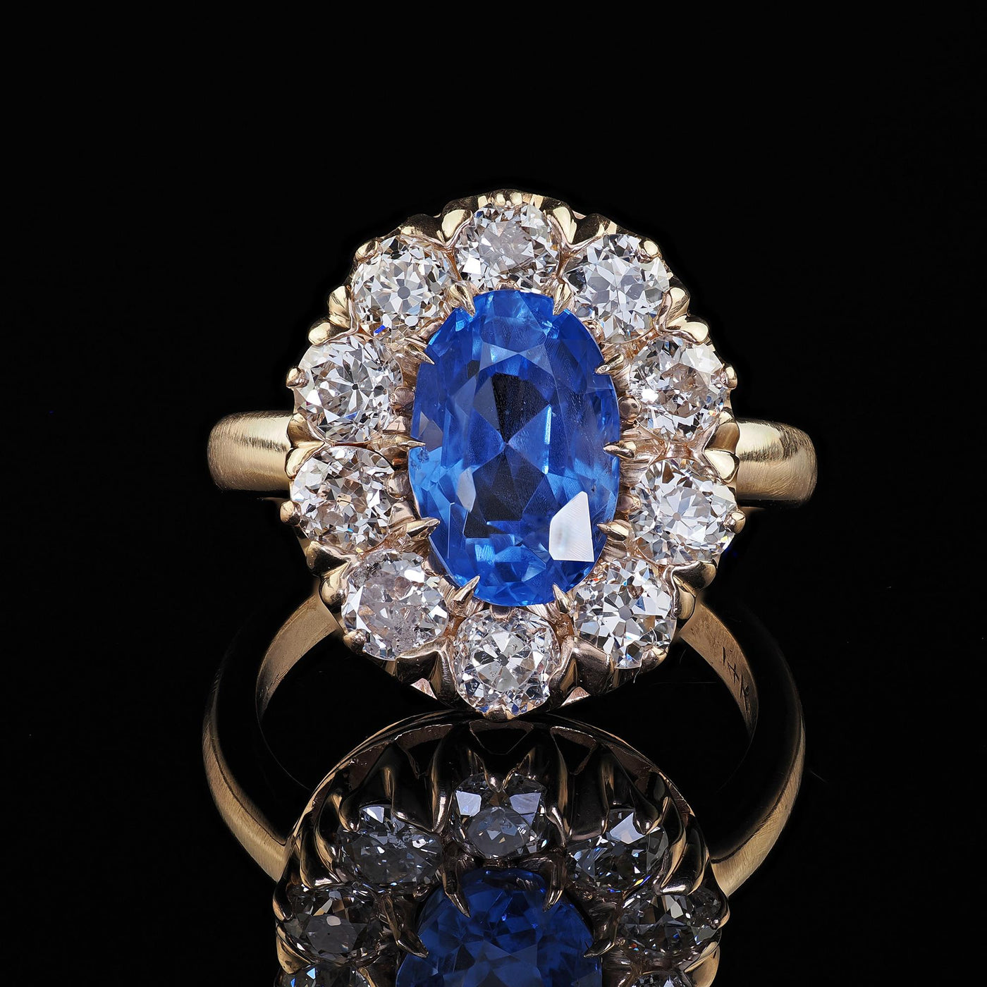 Antique Victorian 14K Yellow Gold Old Cut Diamond Sapphire Engagement Ring - GIA