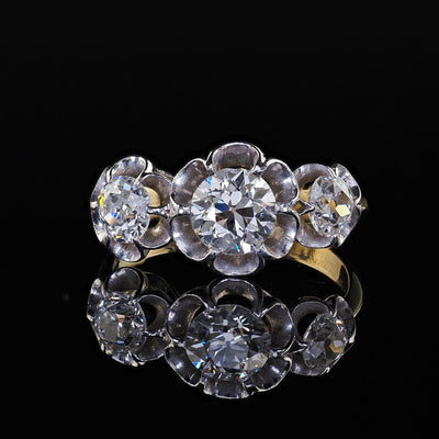 Antique Edwardian 18K Gold Platinum Old Cut Diamond Buttercup Setting Ring