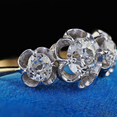 Antique Edwardian 18K Gold Platinum Old Cut Diamond Buttercup Setting Ring