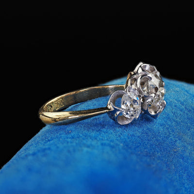 Antique Edwardian 18K Gold Platinum Old Cut Diamond Buttercup Setting Ring