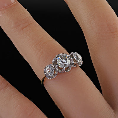 Antique Edwardian 18K Gold Platinum Old Cut Diamond Buttercup Setting Ring