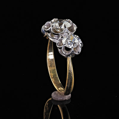 Antique Edwardian 18K Gold Platinum Old Cut Diamond Buttercup Setting Ring