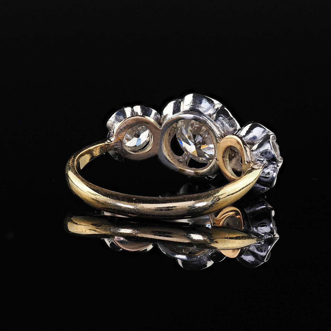 Antique Edwardian 18K Gold Platinum Old Cut Diamond Buttercup Setting Ring