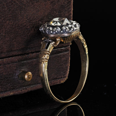 Antique Georgian 18K Yellow Gold Rose Cut Diamond Halo Engagement Ring