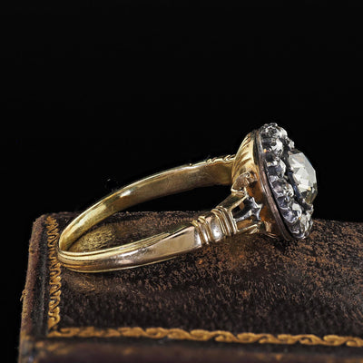 Antique Georgian 18K Yellow Gold Rose Cut Diamond Halo Engagement Ring