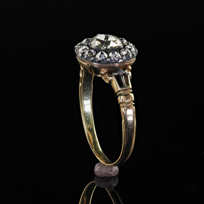 Antique Georgian 18K Yellow Gold Rose Cut Diamond Halo Engagement Ring