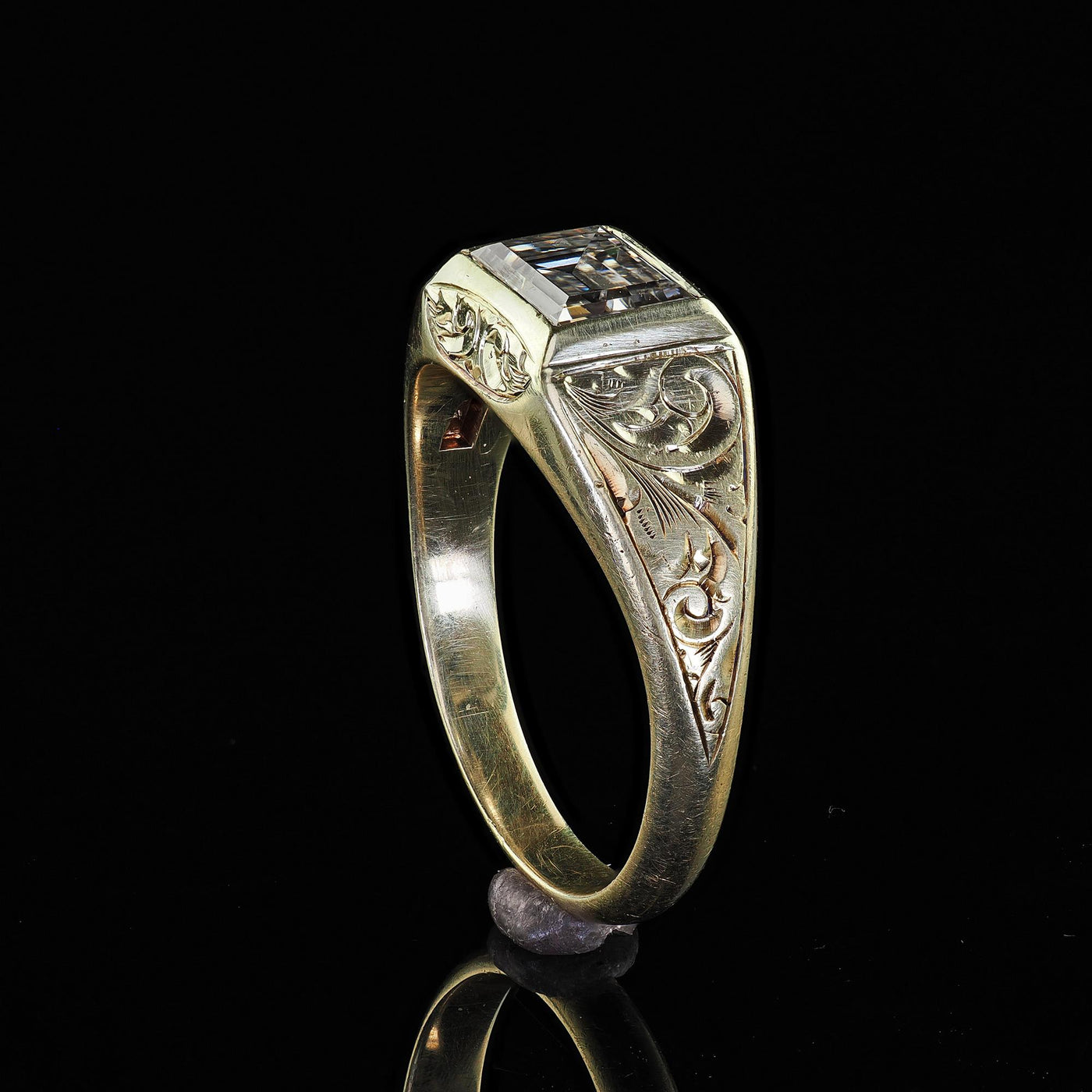 Antique Art Deco 14K Green Gold Carre Step Cut Diamond Engagement Ring - GIA