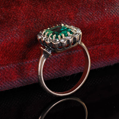 Antique Victorian 14K Gold Colombian Emerald Diamond Engagement Ring - GIA