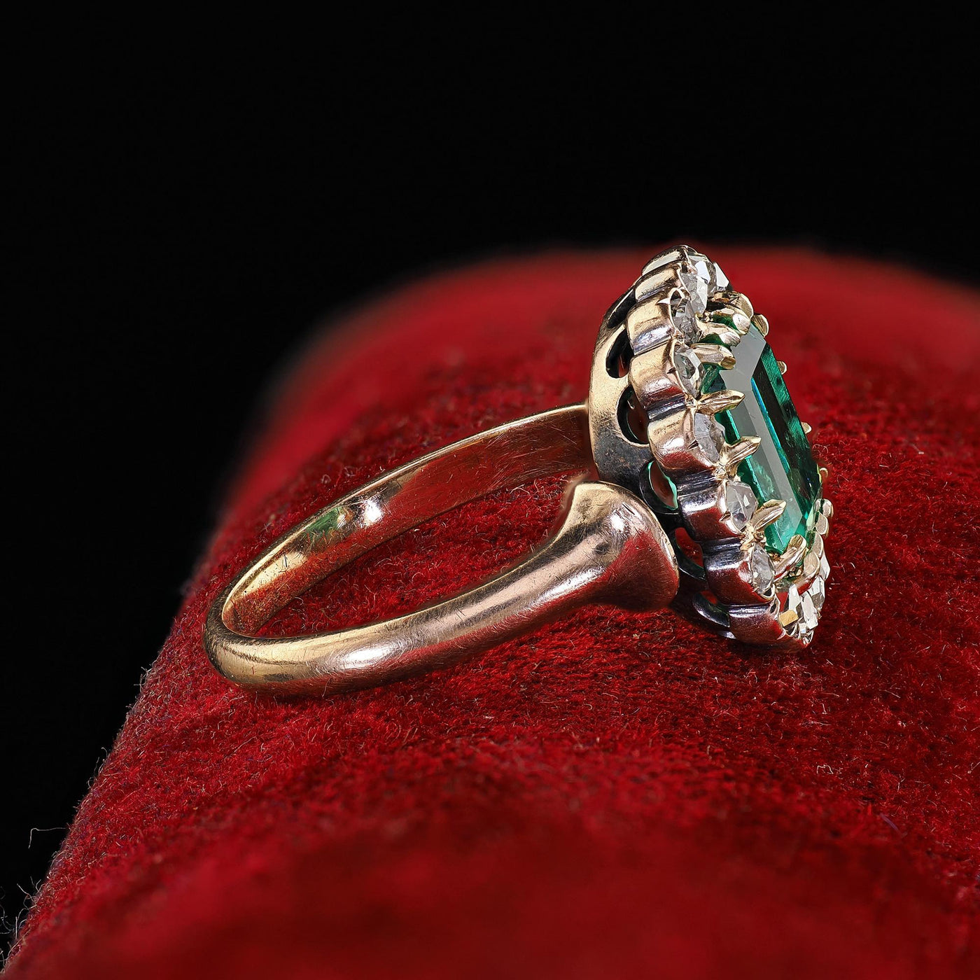 Antique Victorian 14K Gold Colombian Emerald Diamond Engagement Ring - GIA