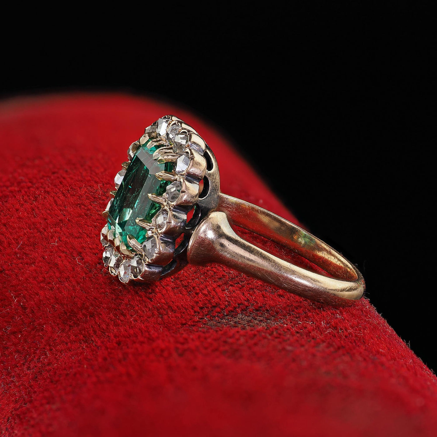 Antique Victorian 14K Gold Colombian Emerald Diamond Engagement Ring - GIA