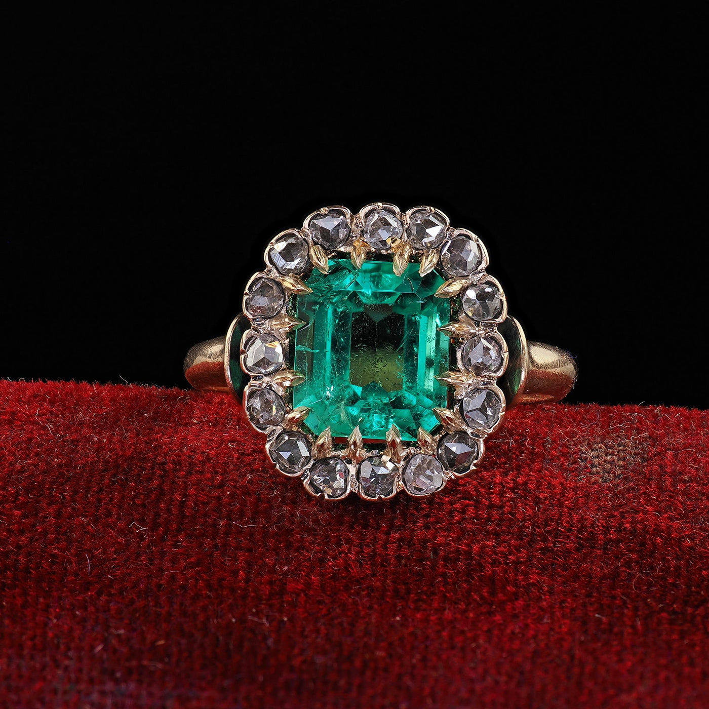 Antique Victorian 14K Gold Colombian Emerald Diamond Engagement Ring - GIA