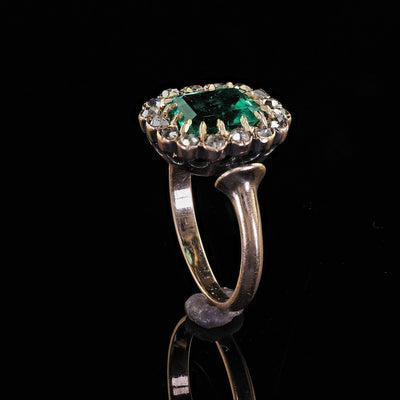 Antique Victorian 14K Gold Colombian Emerald Diamond Engagement Ring - GIA