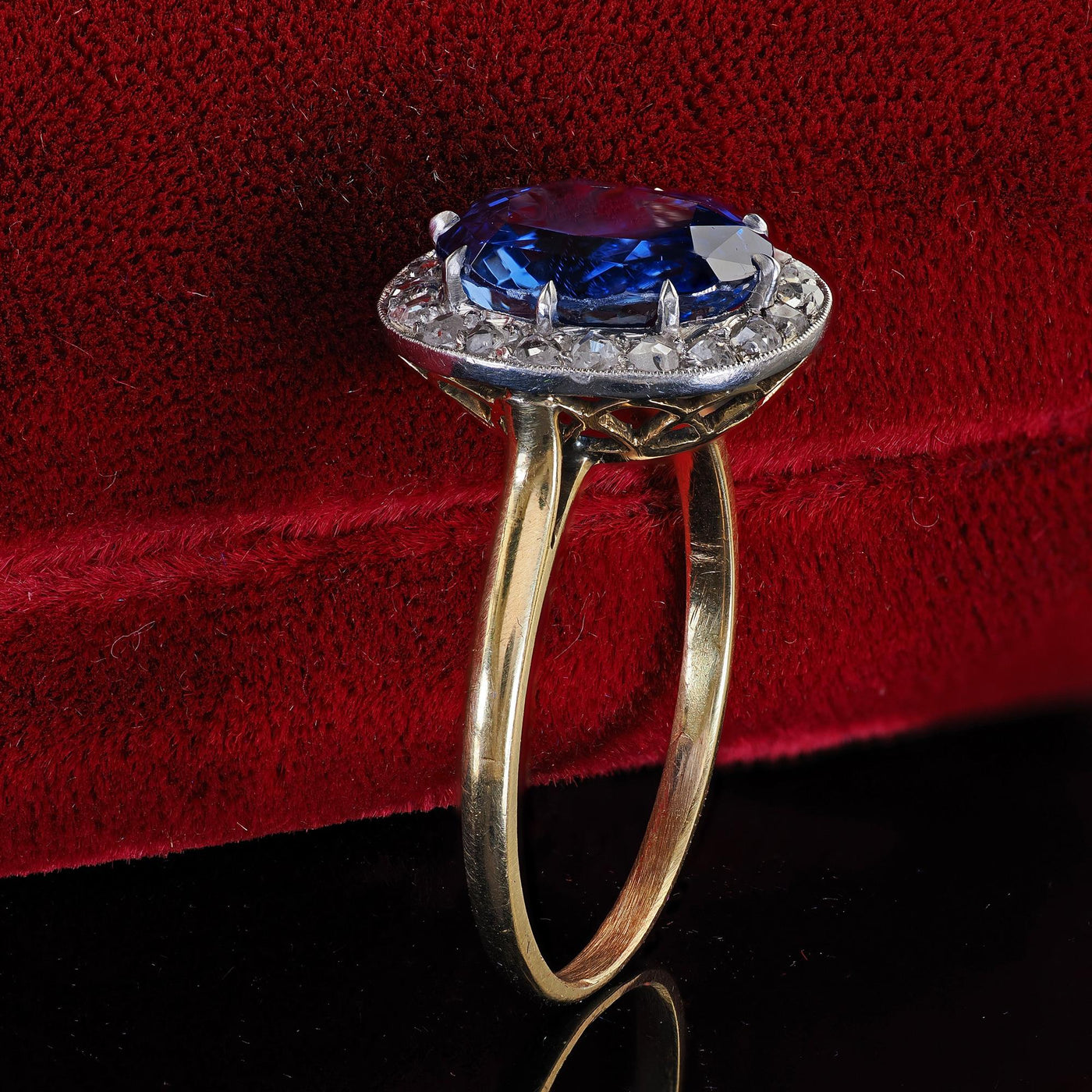 Antique Edwardian 18K Yellow Gold No Heat Sapphire Diamond Engagement Ring - GIA