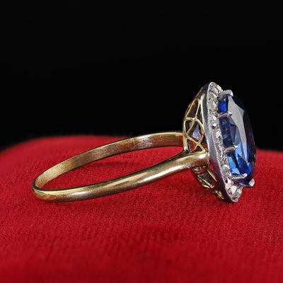 Antique Edwardian 18K Yellow Gold No Heat Sapphire Diamond Engagement Ring - GIA