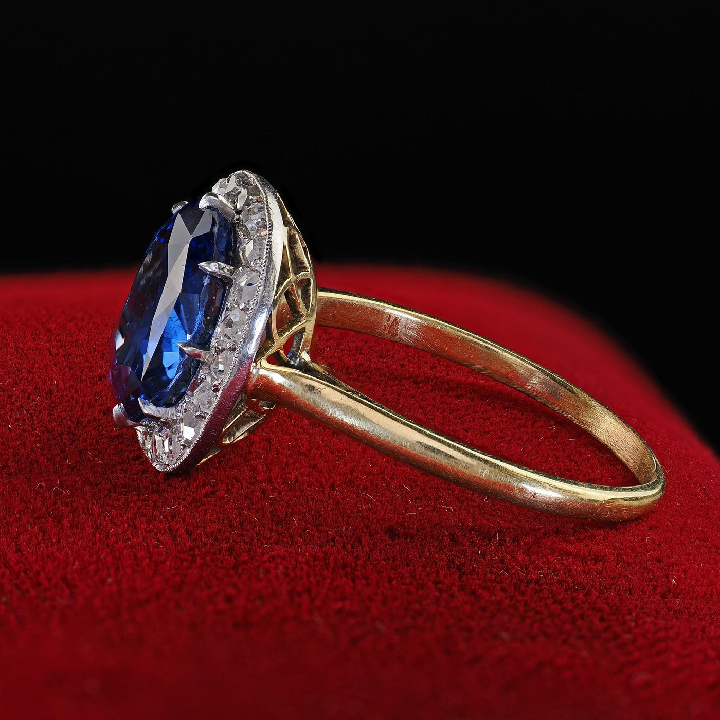 Antique Edwardian 18K Yellow Gold No Heat Sapphire Diamond Engagement Ring - GIA