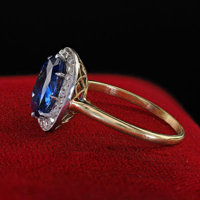 Antique Edwardian 18K Yellow Gold No Heat Sapphire Diamond Engagement Ring - GIA
