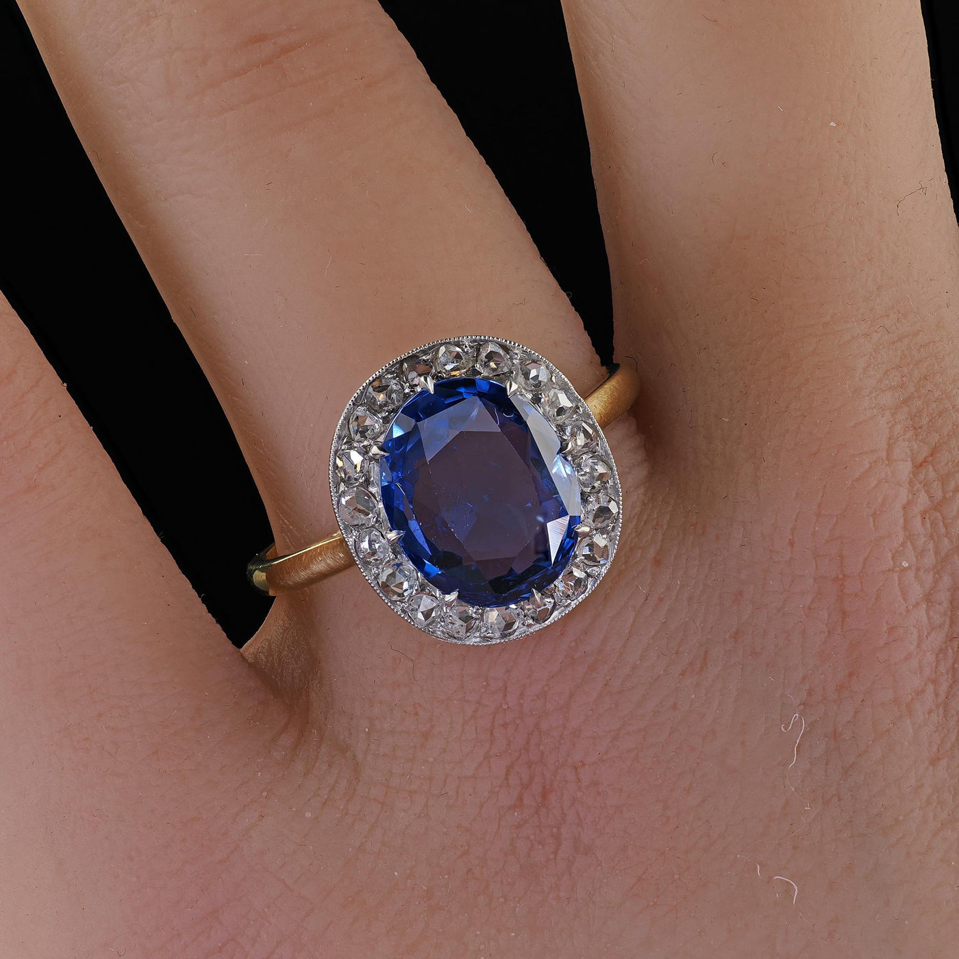 Antique Edwardian 18K Yellow Gold No Heat Sapphire Diamond Engagement Ring - GIA