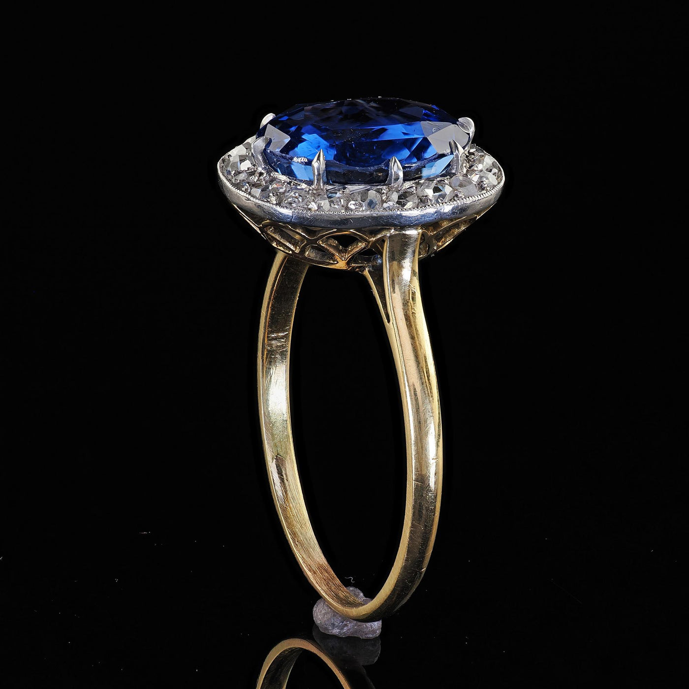 Antique Edwardian 18K Yellow Gold No Heat Sapphire Diamond Engagement Ring - GIA