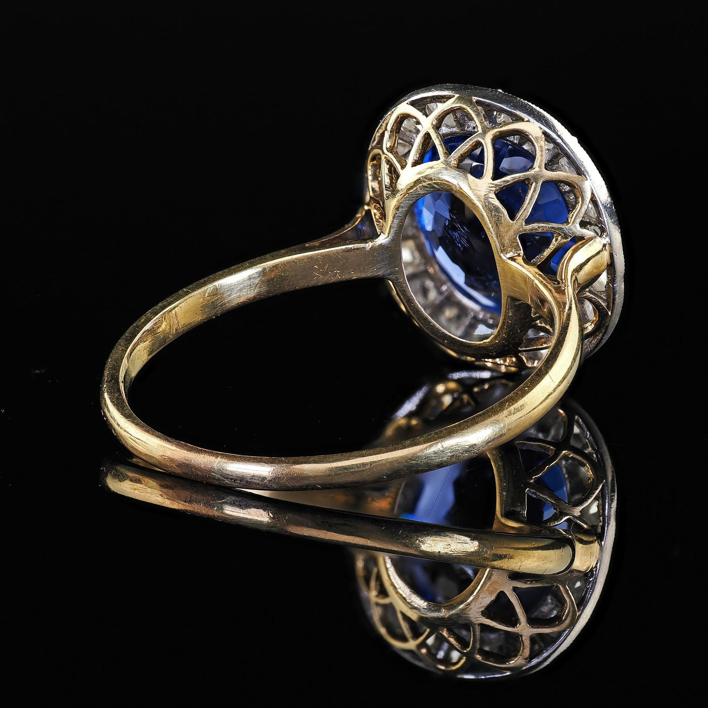 Antique Edwardian 18K Yellow Gold No Heat Sapphire Diamond Engagement Ring - GIA