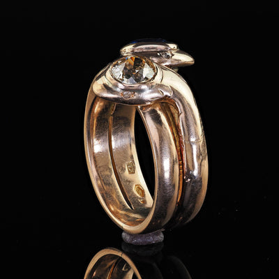 Antique Victorian 14K Yellow Gold Old Cut Diamond and Sapphire Double Snake Ring