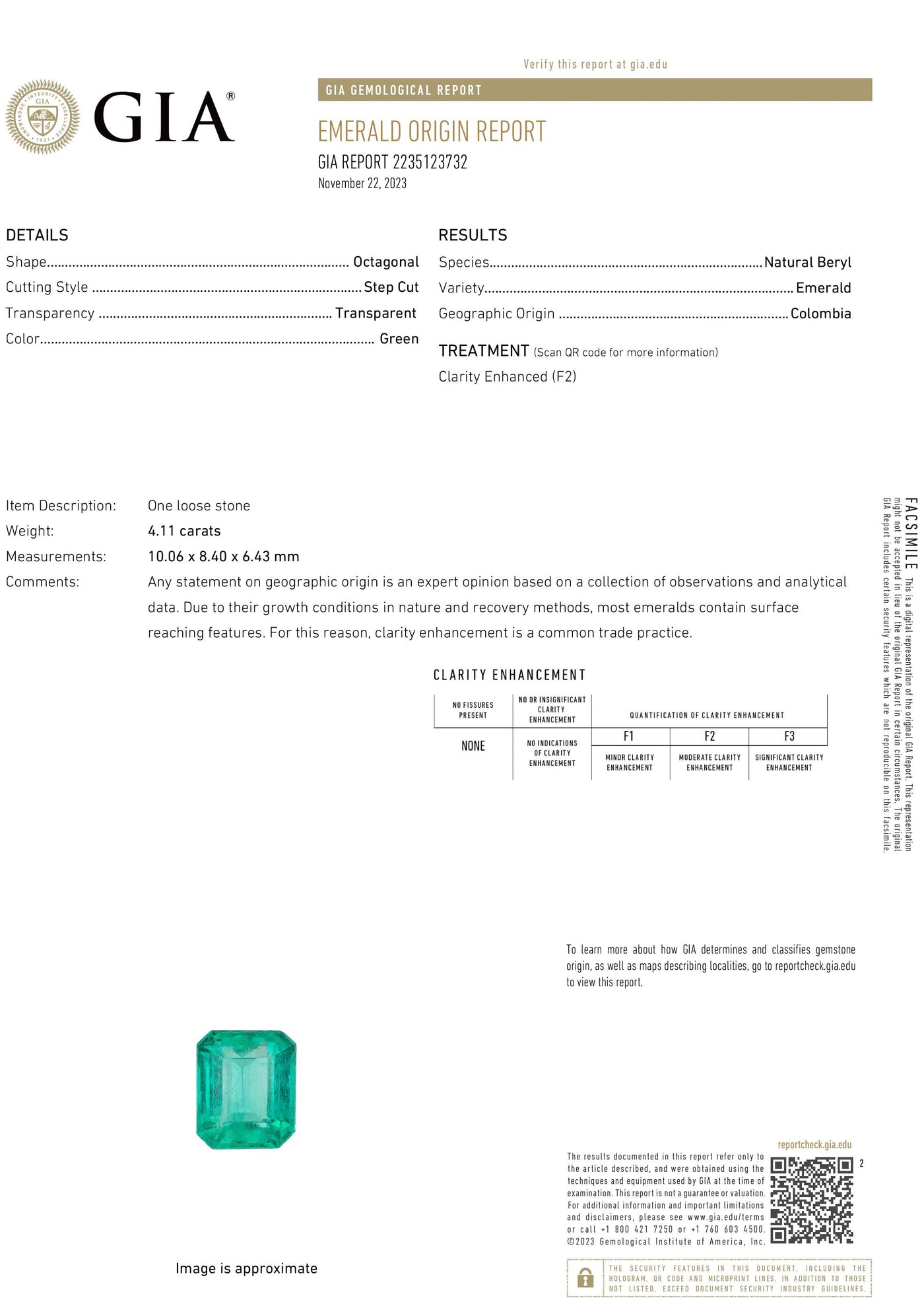 Estate Contemporary Platinum Colombian Emerald Diamond Three Stone Ring - GIA