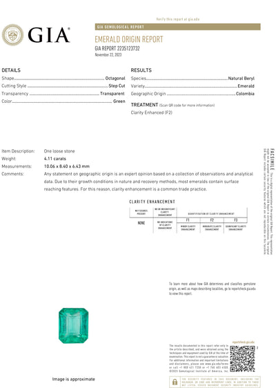 Estate Contemporary Platinum Colombian Emerald Diamond Three Stone Ring - GIA