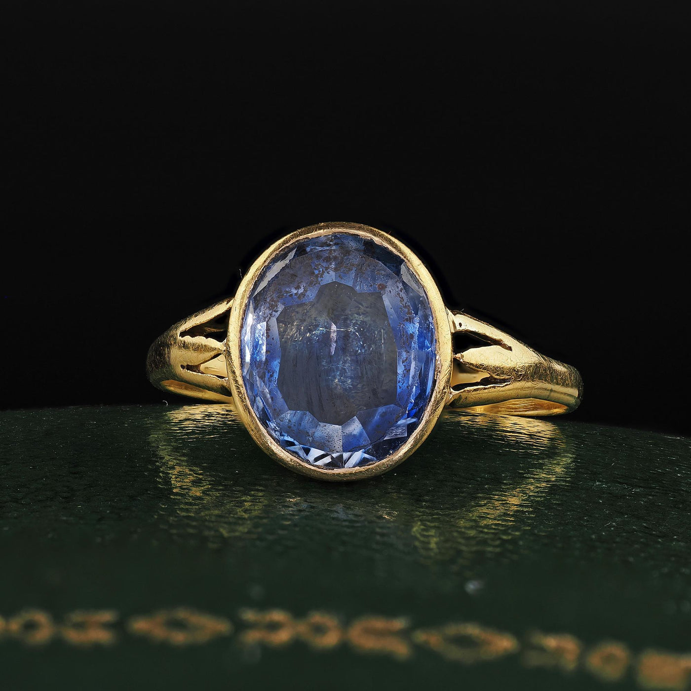 Antique Georgian 18K Yellow Gold Rose Cut Sapphire Low Profile Engagement Ring