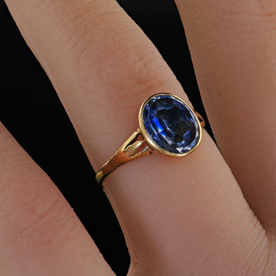 Antique Georgian 18K Yellow Gold Rose Cut Sapphire Low Profile Engagement Ring