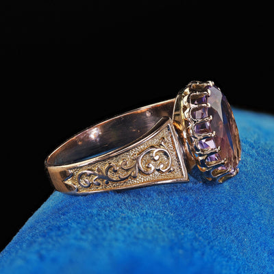 Antique Victorian 14K Yellow Gold Amethyst Solitaire Engraved Engagement Ring