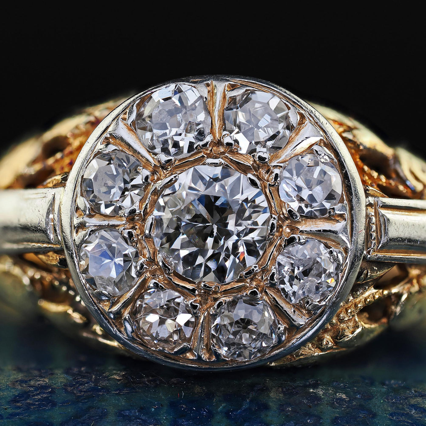 Antique Art Deco 14K Yellow Gold Old Cut Diamond Filigree Engagement Ring