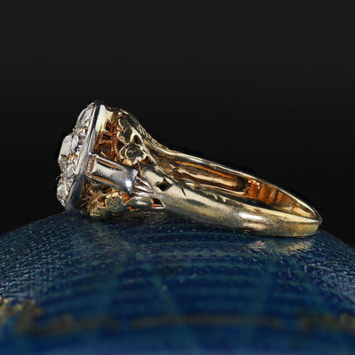 Antique Art Deco 14K Yellow Gold Old Cut Diamond Filigree Engagement Ring