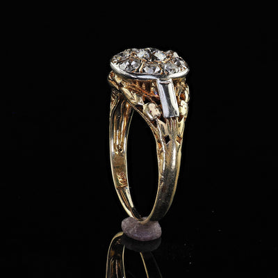 Antique Art Deco 14K Yellow Gold Old Cut Diamond Filigree Engagement Ring