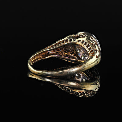 Antique Art Deco 14K Yellow Gold Old Cut Diamond Filigree Engagement Ring