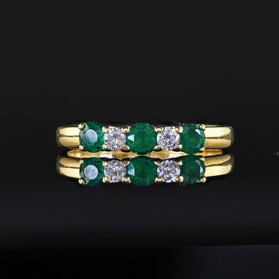 Vintage Estate Tiffany and Co 18K Yellow Gold Diamond and Emerald Band Ring