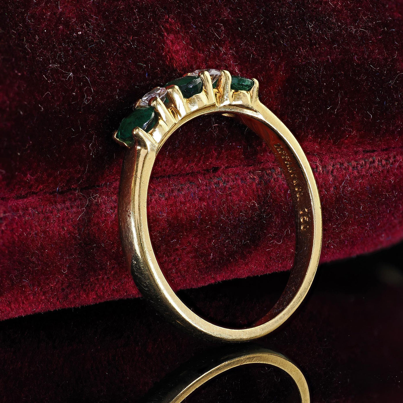 Vintage Estate Tiffany and Co 18K Yellow Gold Diamond and Emerald Band Ring
