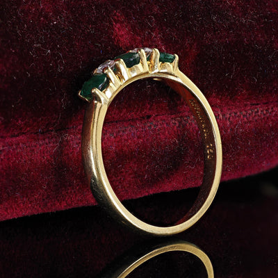 Vintage Estate Tiffany and Co 18K Yellow Gold Diamond and Emerald Band Ring