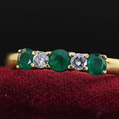Vintage Estate Tiffany and Co 18K Yellow Gold Diamond and Emerald Band Ring