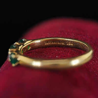 Vintage Estate Tiffany and Co 18K Yellow Gold Diamond and Emerald Band Ring