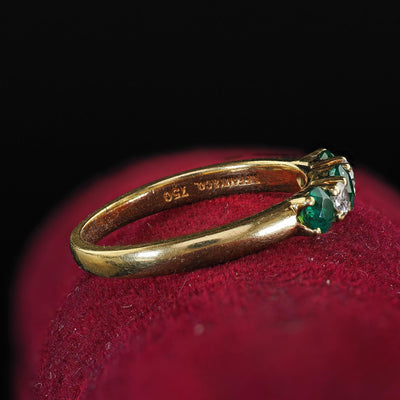 Vintage Estate Tiffany and Co 18K Yellow Gold Diamond and Emerald Band Ring