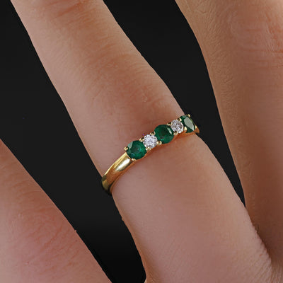 Vintage Estate Tiffany and Co 18K Yellow Gold Diamond and Emerald Band Ring