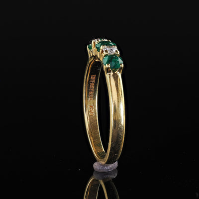 Vintage Estate Tiffany and Co 18K Yellow Gold Diamond and Emerald Band Ring