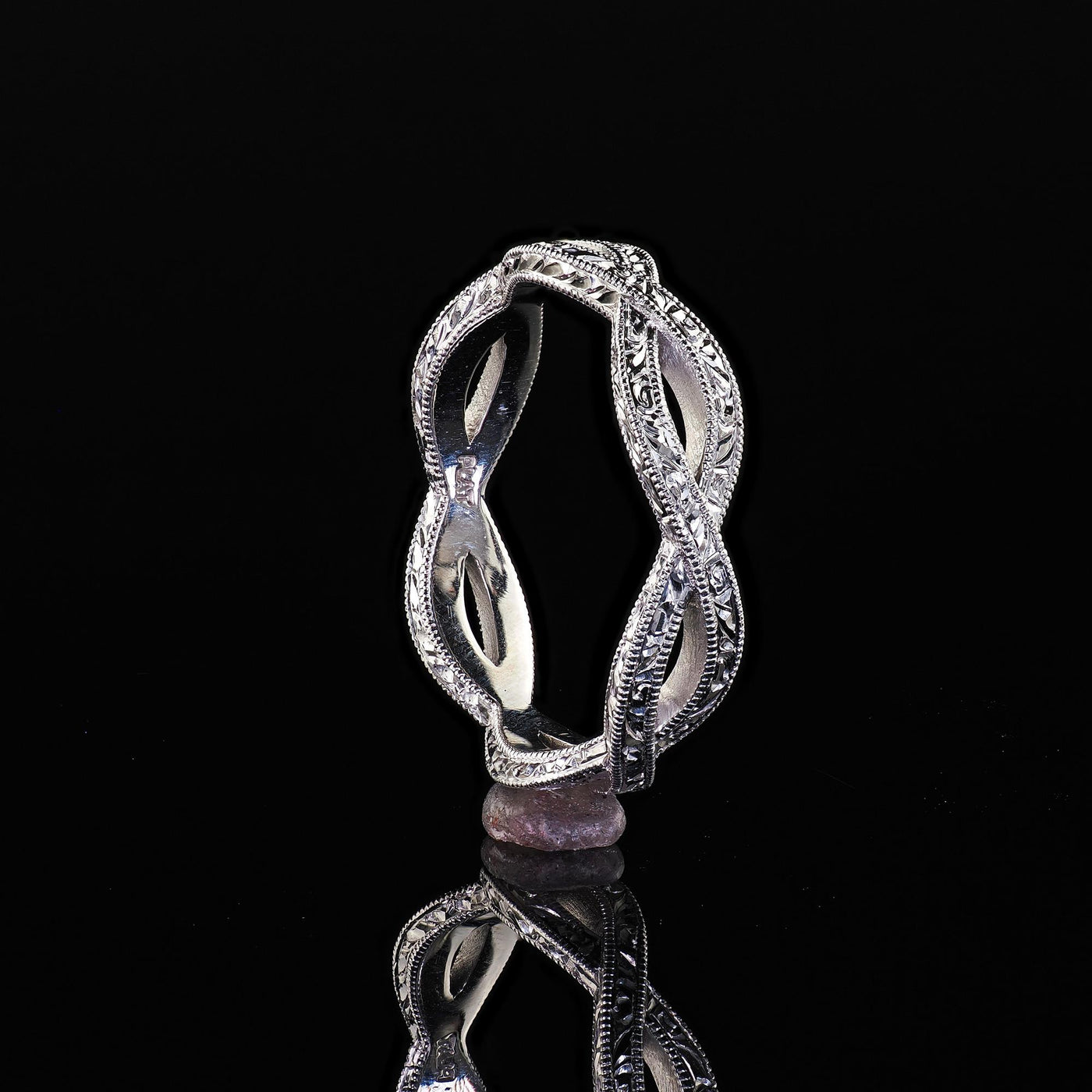 Estate Platinum Engraved Intertwined Wedding Band - Size 4 1/4