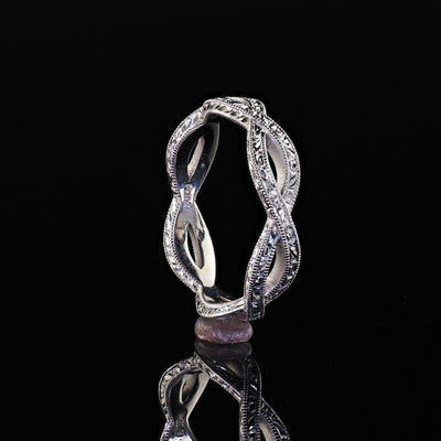 Estate Platinum Engraved Intertwined Wedding Band - Size 4 1/4