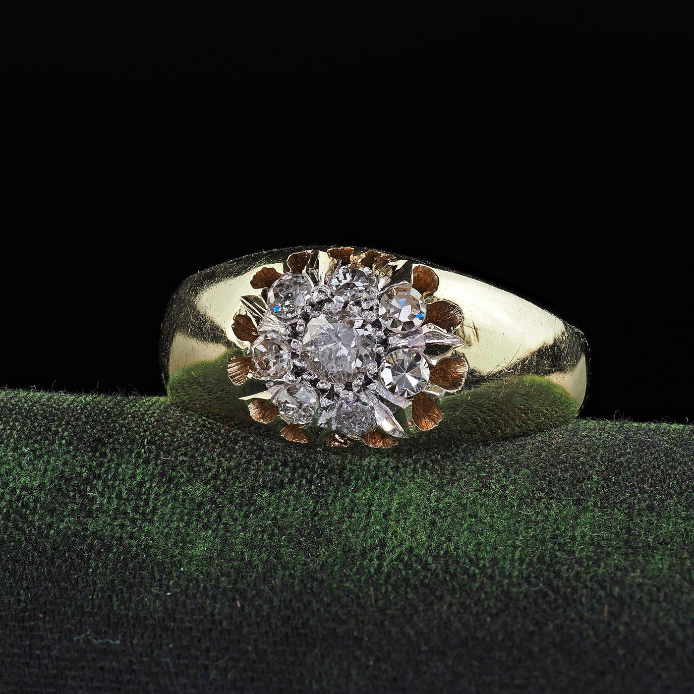 Antique Art Deco 14K Yellow Gold Old Cut Diamond Cluster Engagement Ring