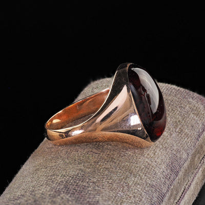Vintage Estate 10K Rose Gold Cabochon Garnet Flush Set Cocktail Ring